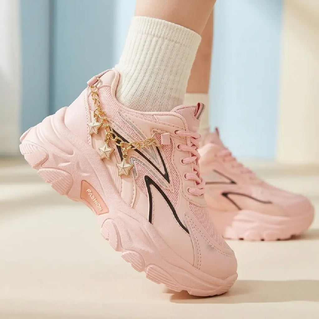 Girls' Pink Chain Detail Chunky Sneakers