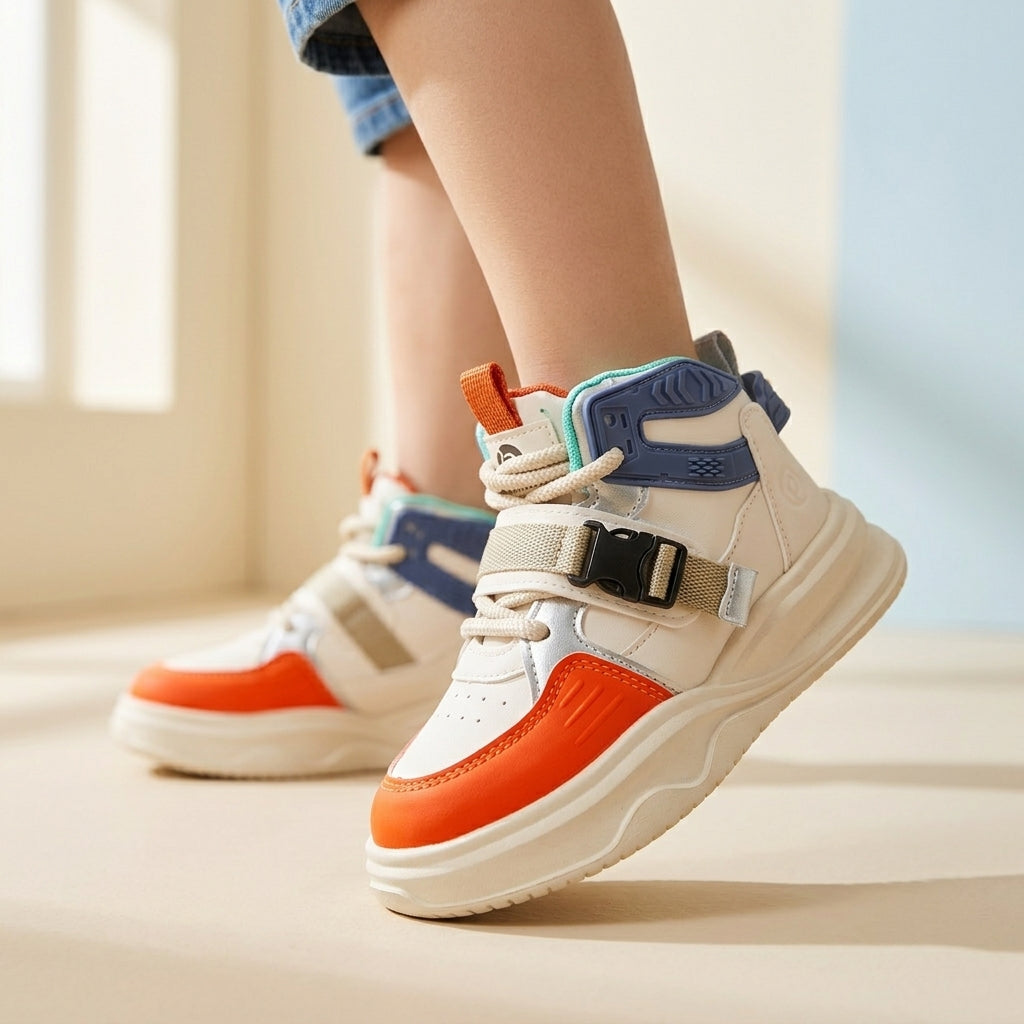 Kids' High-Top Buckle Sneakers – Stylish Casual Shoe SN2386