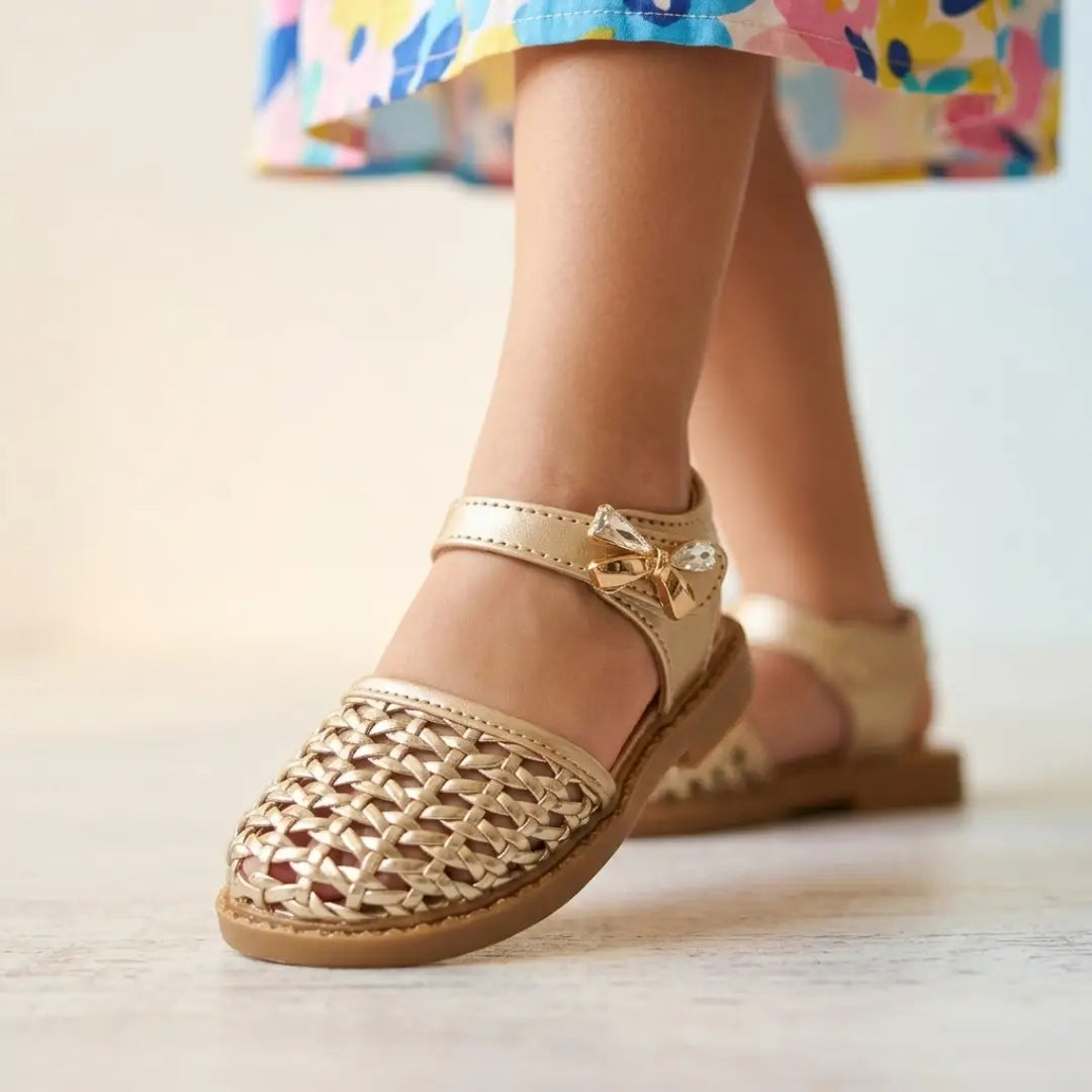 Girls' Gold Woven Closed-Toe Sandals