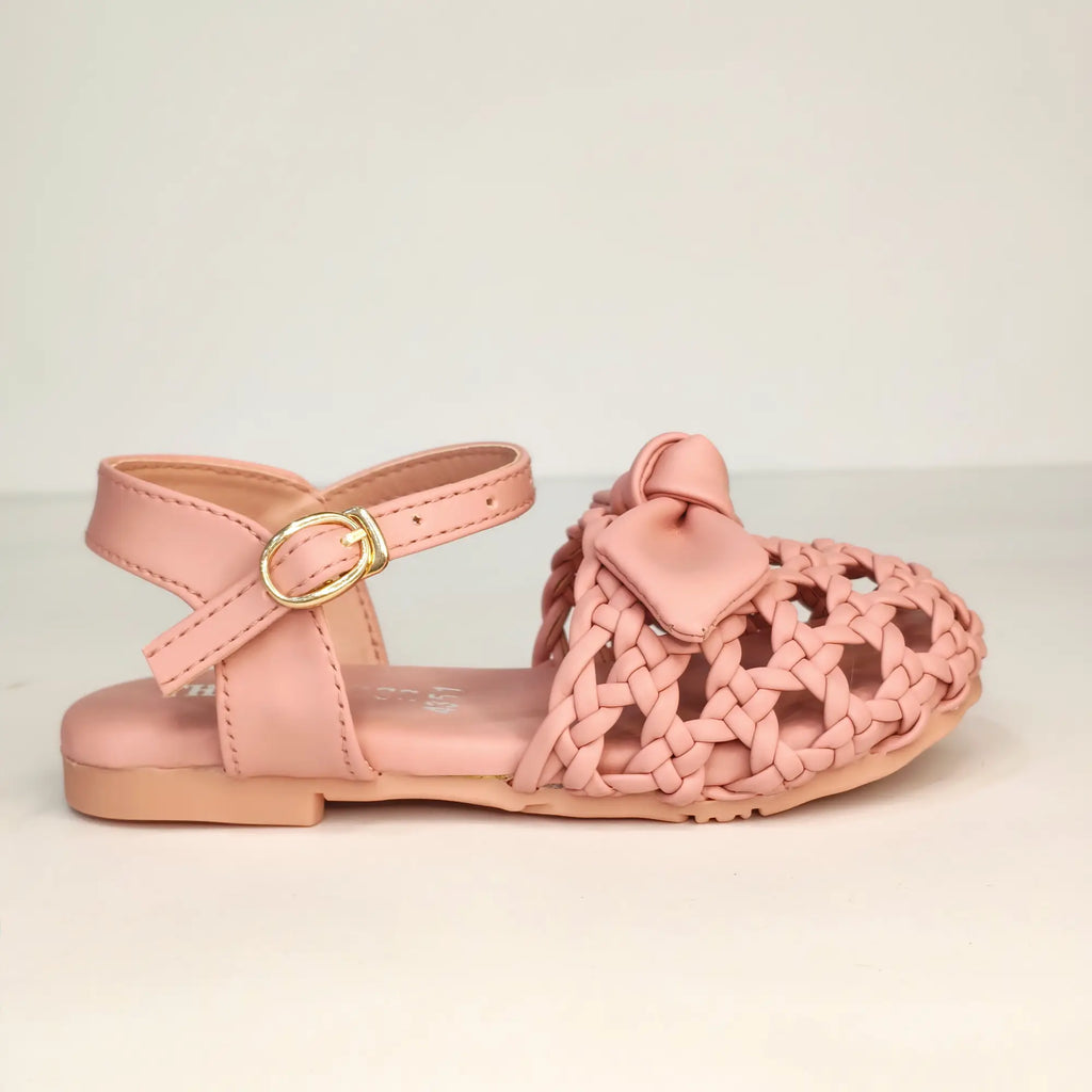 Girls Elegant Black Woven  Sandals with Bow