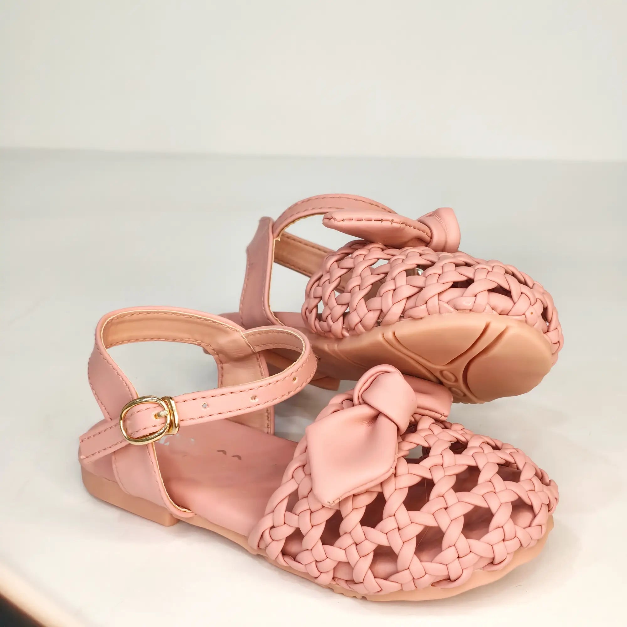 Girls Elegant Black Woven  Sandals with Bow
