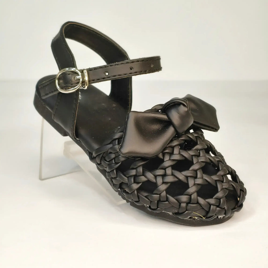 Girls Elegant Black Woven  Sandals with Bow