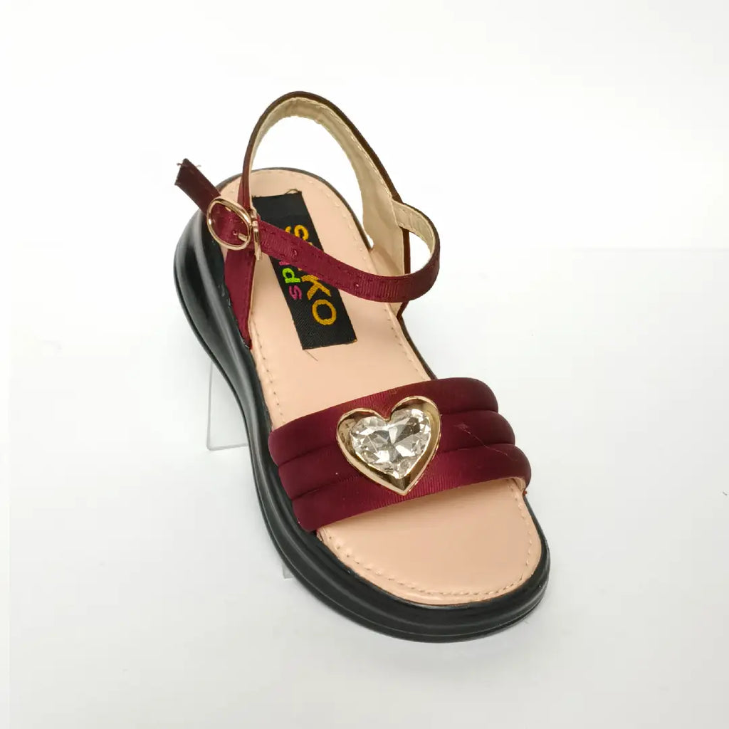 Girls' Crystal Heart Metallic Party Sandals