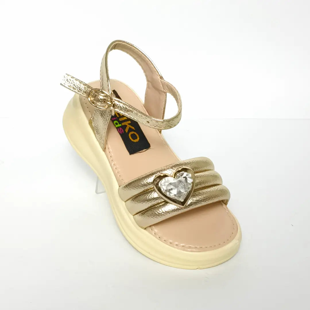 Girls' Crystal Heart Metallic Party Sandals