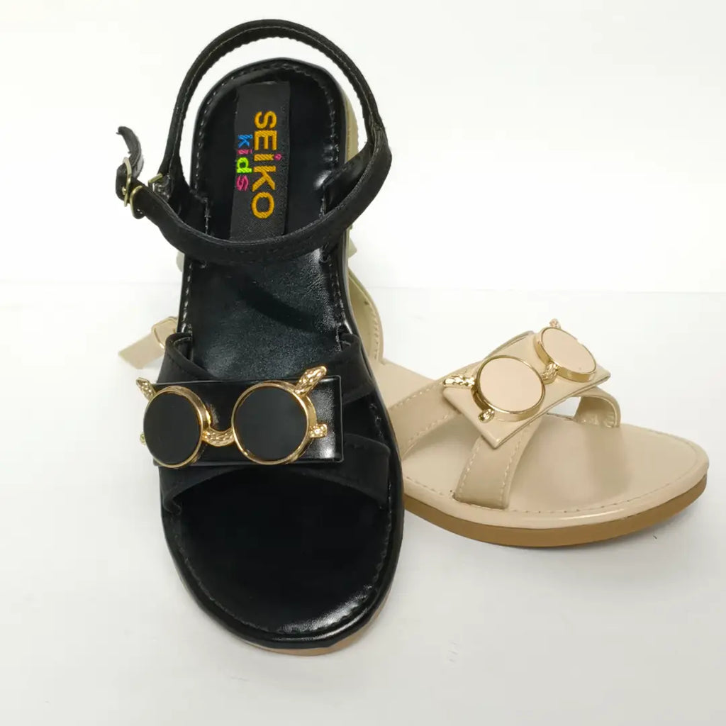 Girls' Lightweight Open-Toe Casual & Party Sandals with Gold Trim