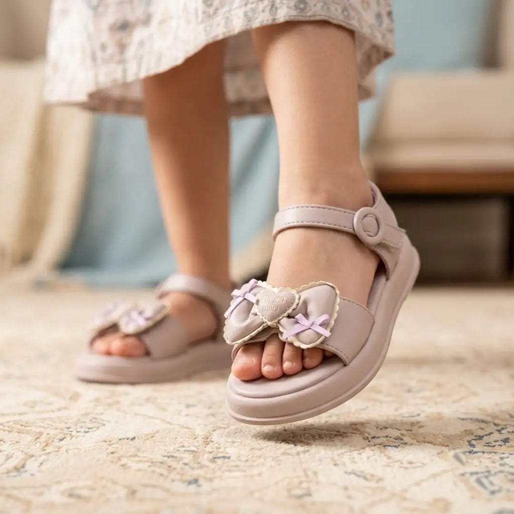 Girls' Cute Heart Bow Ankle Strap Comfort Sandals