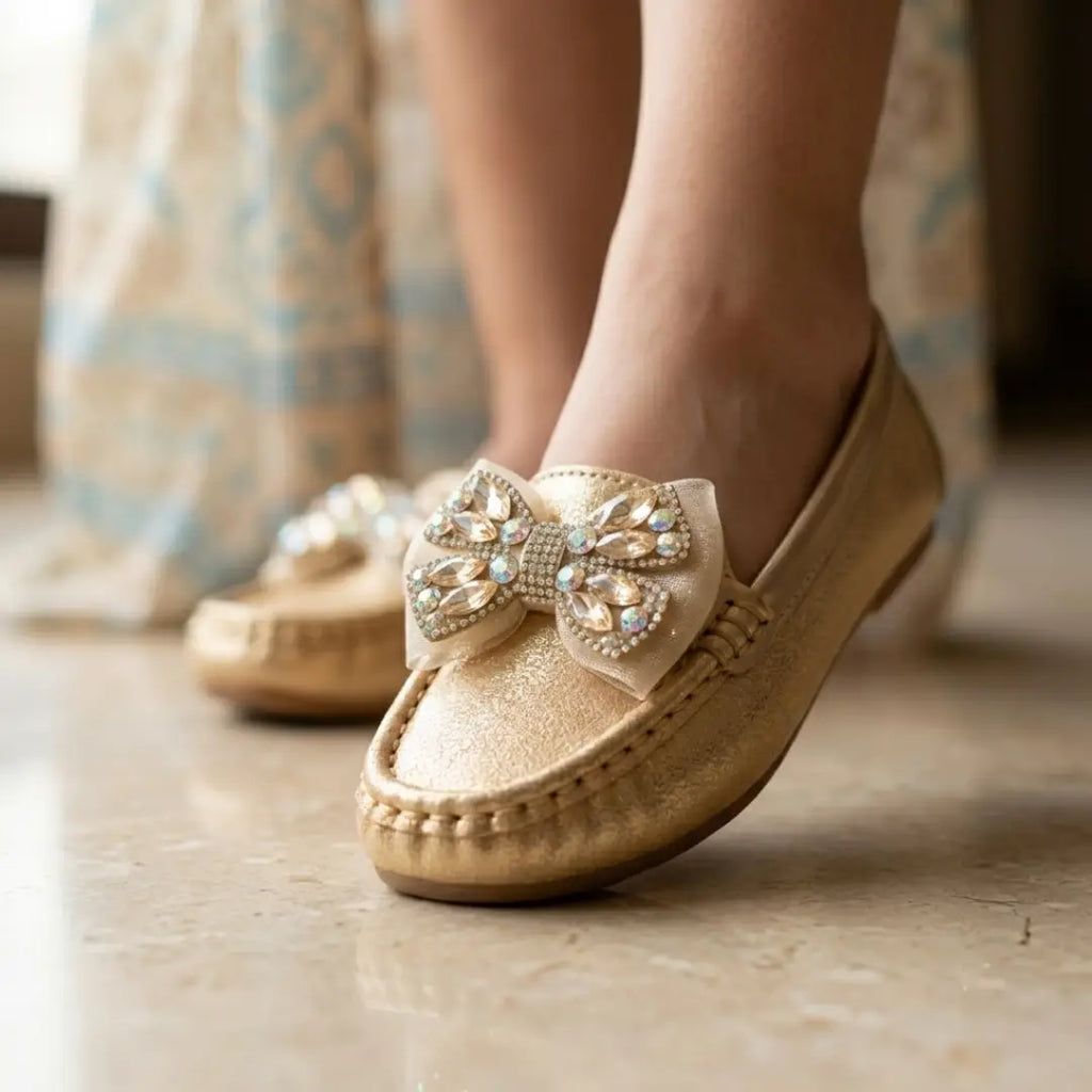 Girls Kids' Glitter Rhinestone Bow Girls' Loafers