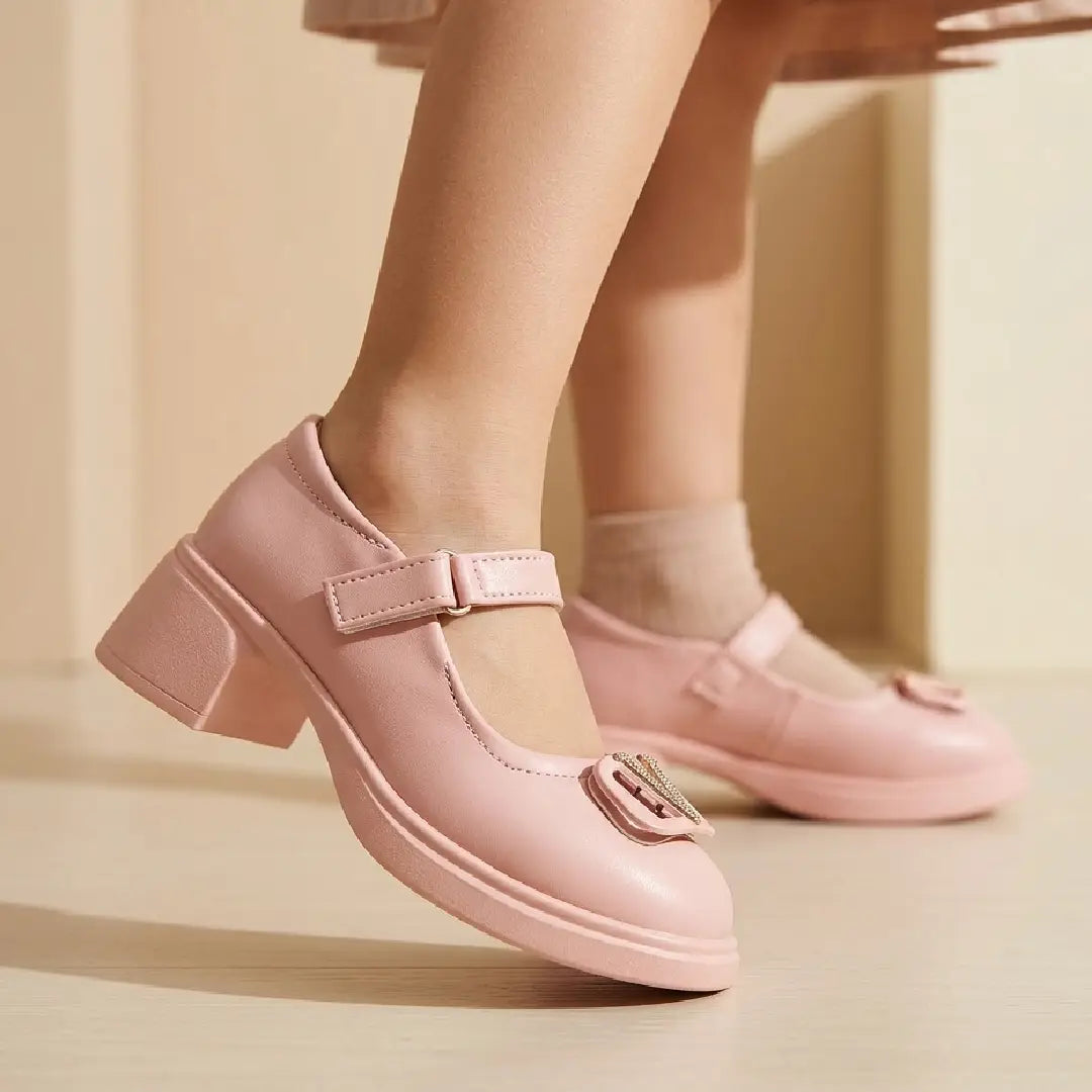 Girls' Fancy Buckle Heel loafers chester – Party Heel Shoes
