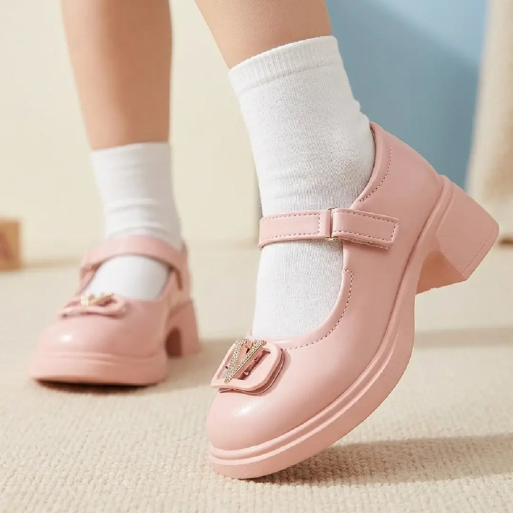 Girls' Fancy Buckle Heel loafers chester – Party Heel Shoes