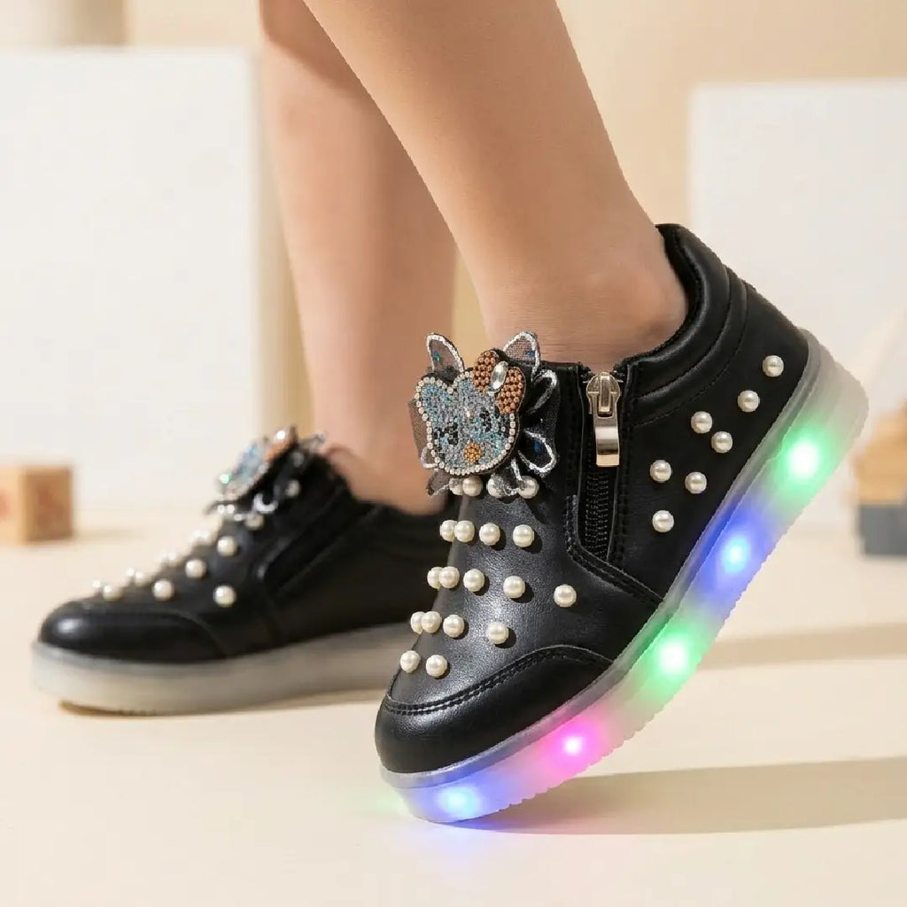 Girls' kid Pearl Light Up Sneakers – Fancy LED Shoes