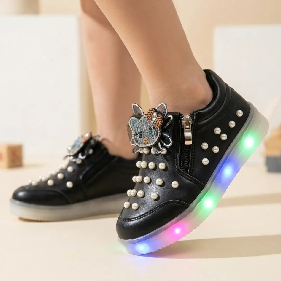 Girls' kid Pearl Light Up Sneakers – Fancy LED Shoes