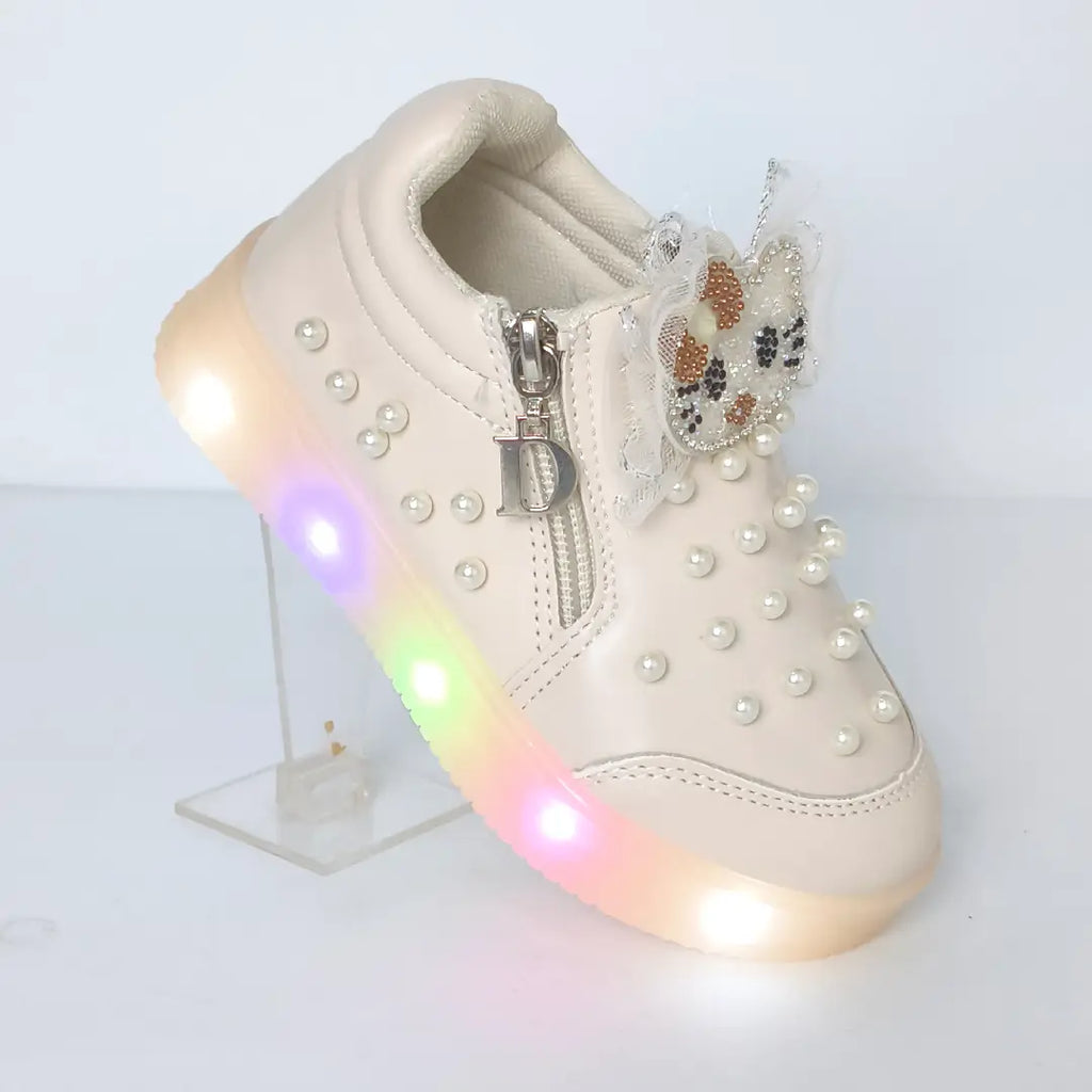 Girls' kid Pearl Light Up Sneakers – Fancy LED Shoes