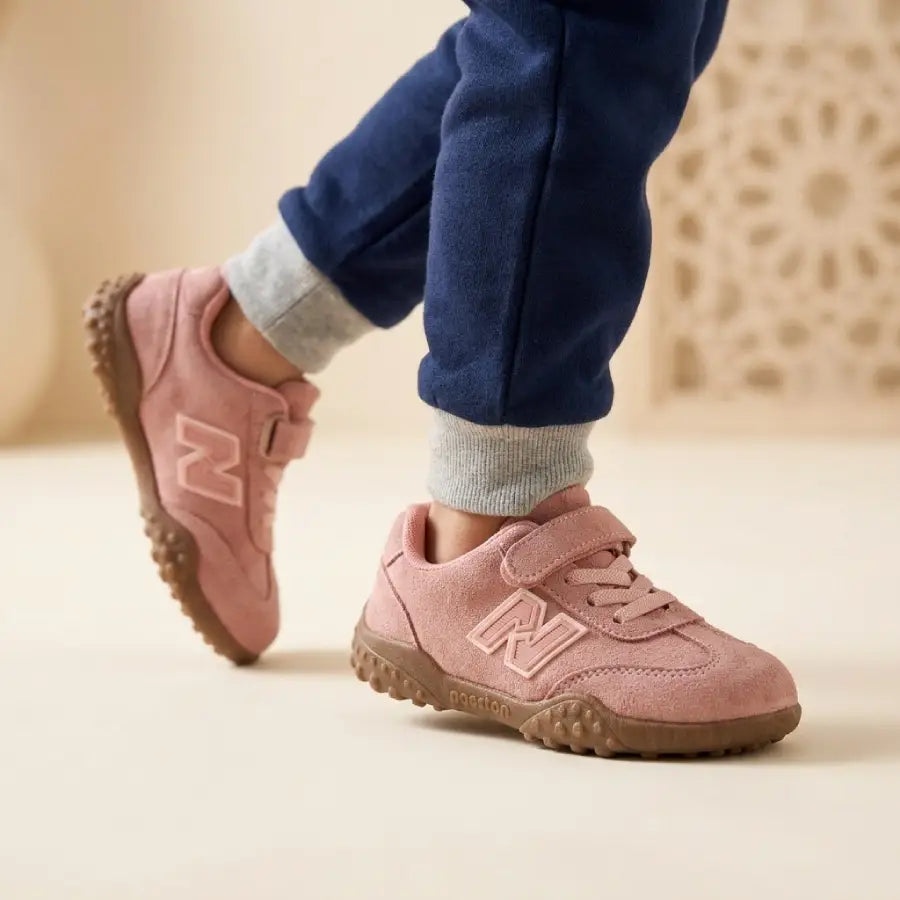 Kids' Pink Suede Velcro Sneakers