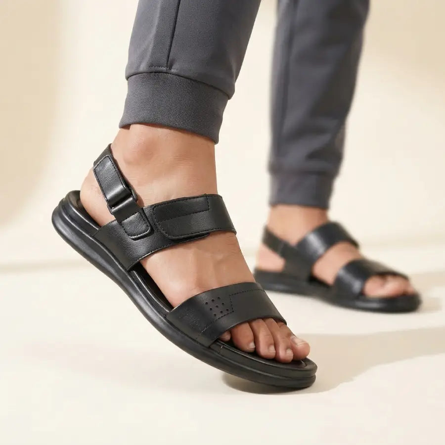 Men's Black Brown Sandals with Adjustable Back Strap