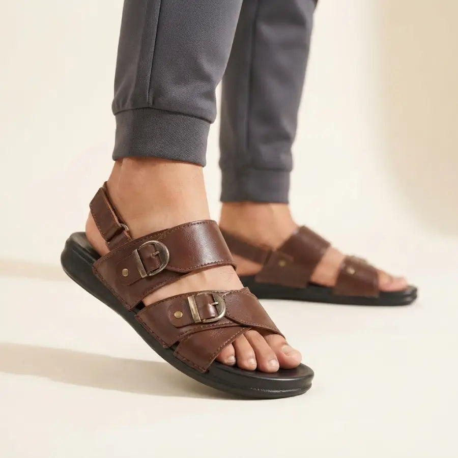Men's Black Brown Sandals with Adjustable Back Strap