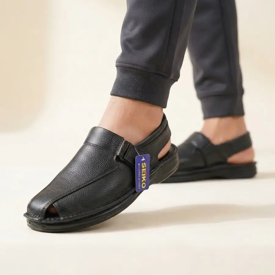 Men's Black Sandals with Adjustable Back Strap