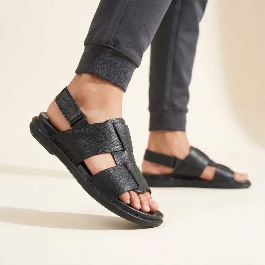 Men's Black Brown Sandals with Adjustable Back Strap
