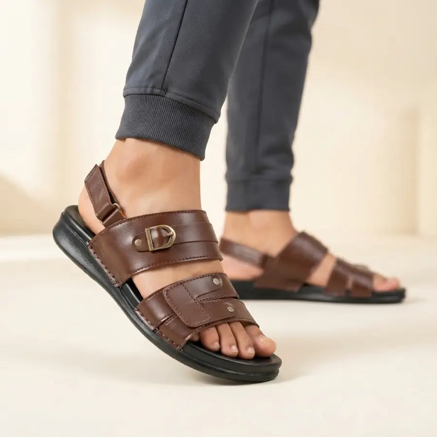 Men's Black Brown Sandals with Adjustable Back Strap