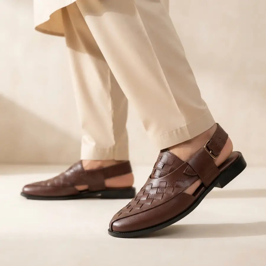 Men's Brown Traditional Peshawari Chappal Style Sandal