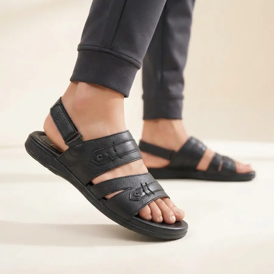 Men's Black Sandals with Adjustable Back Strap