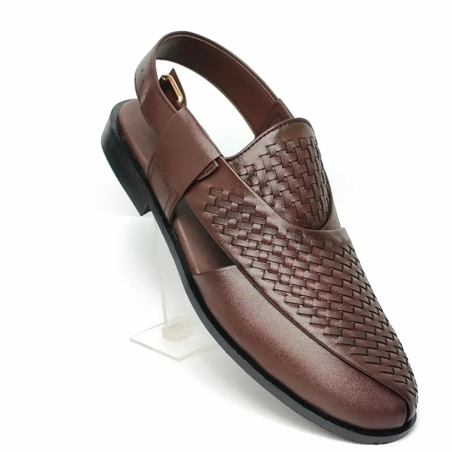 Men's Brown Black Traditional Peshawari Chappal Style Sandal