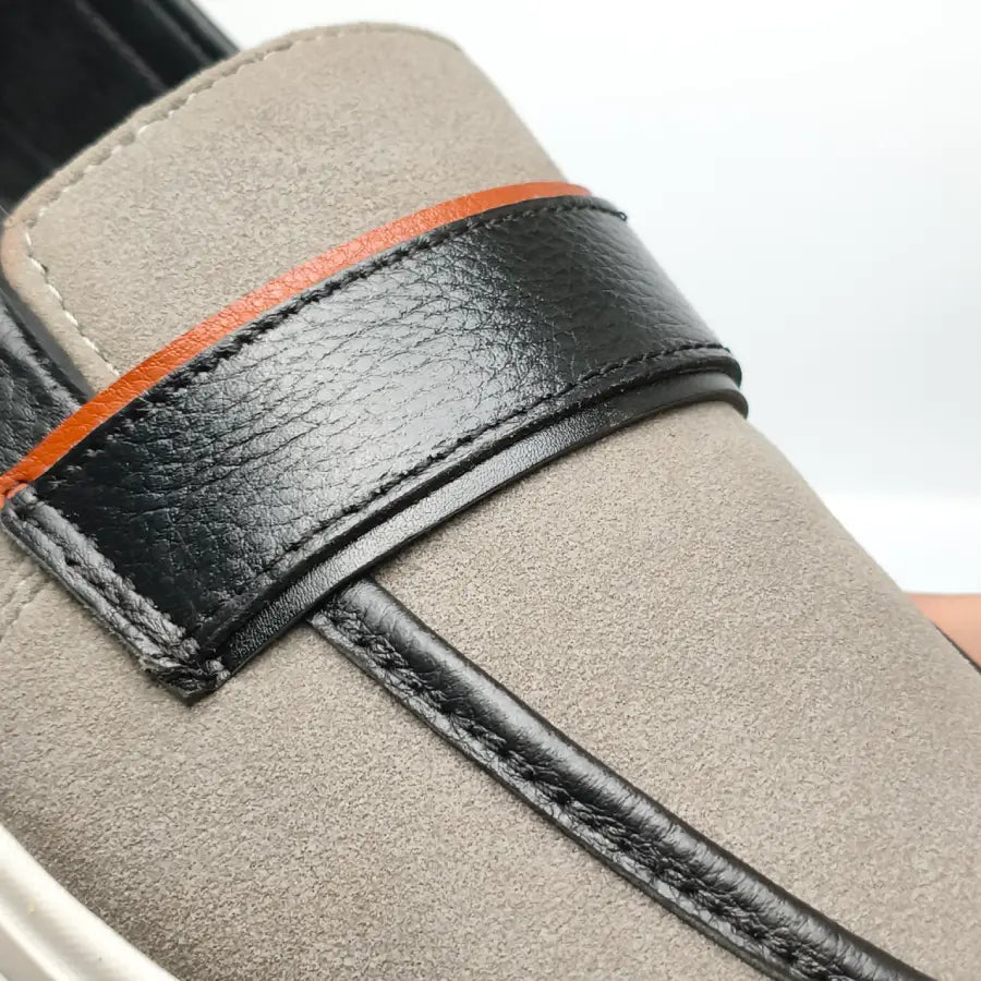 Men's Grey Suede Loafers with Contrast Strap