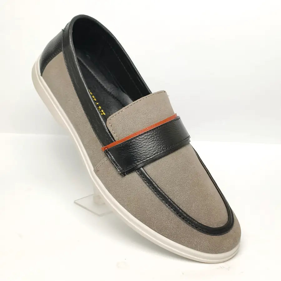 Men's Grey Suede Loafers with Contrast Strap