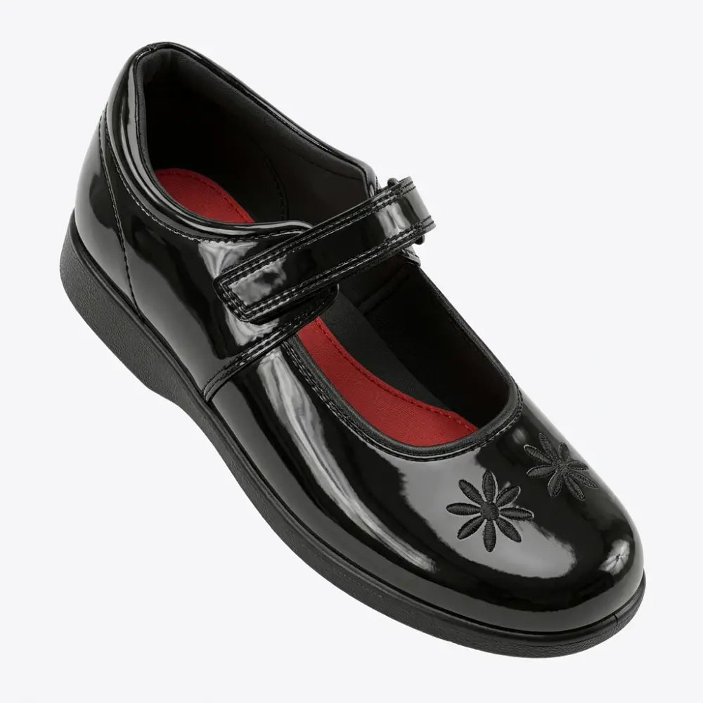 Girls’ Floral Patent Mary Janes – Glossy School Shoes