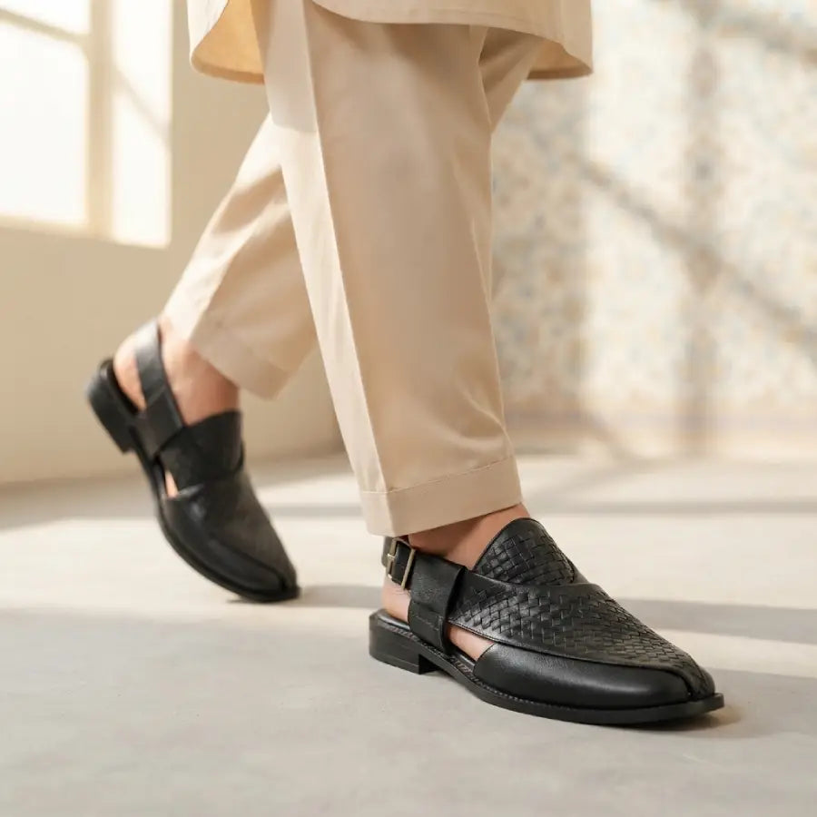 Men's Brown Black Traditional Peshawari Chappal Style Sandal