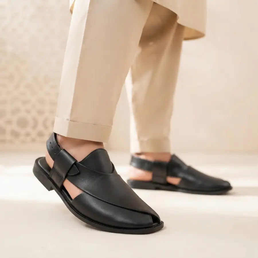 Men's Brown Black Traditional Peshawari Chappal Style Sandal