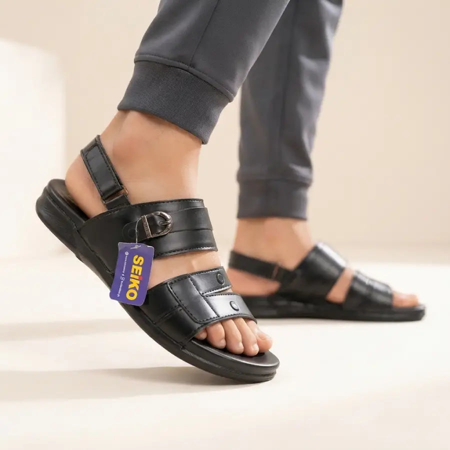 Men's Black Brown Sandals with Adjustable Back Strap