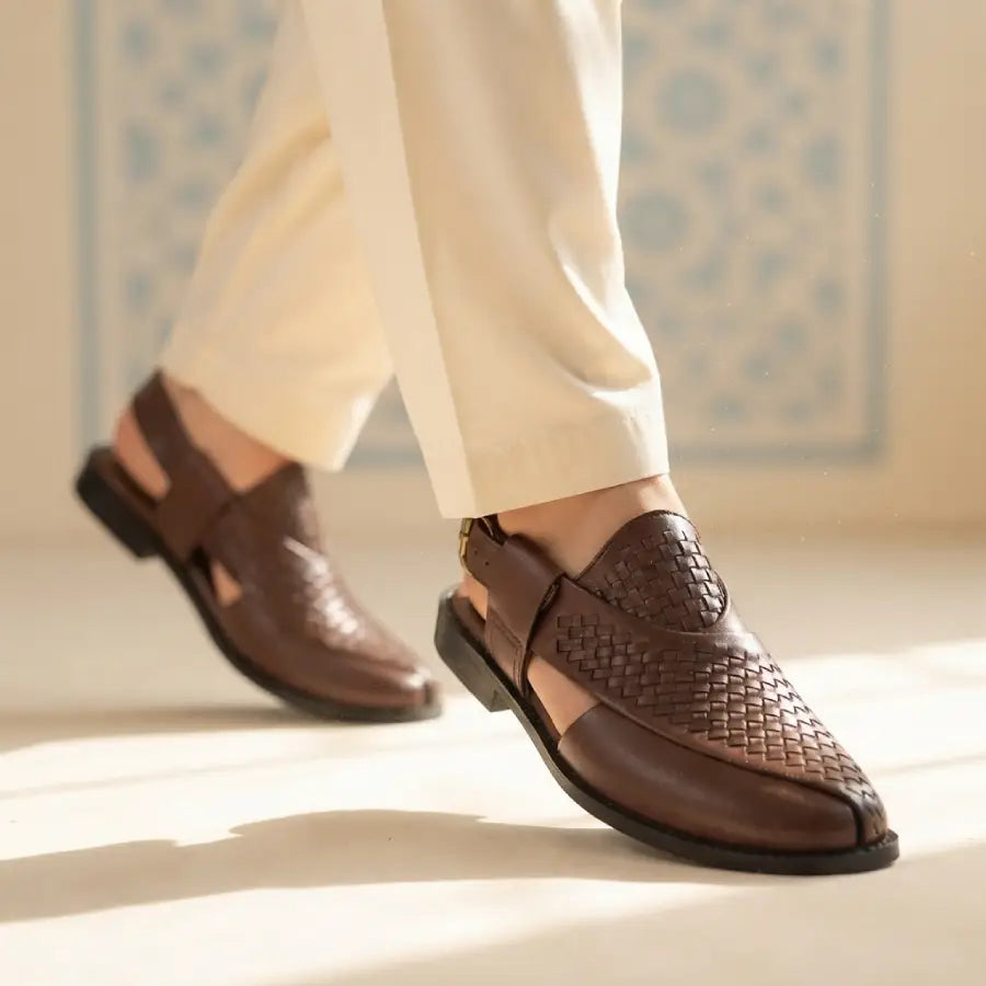 Men's Brown Black Traditional Peshawari Chappal Style Sandal