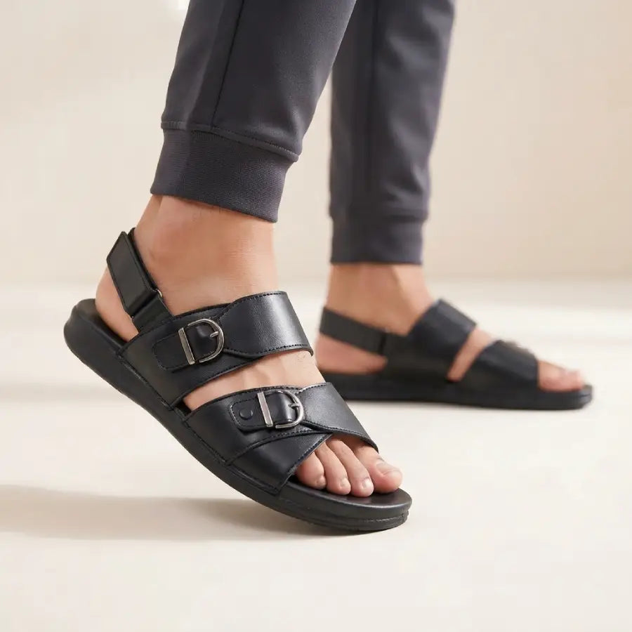 Men's Black Brown Sandals with Adjustable Back Strap