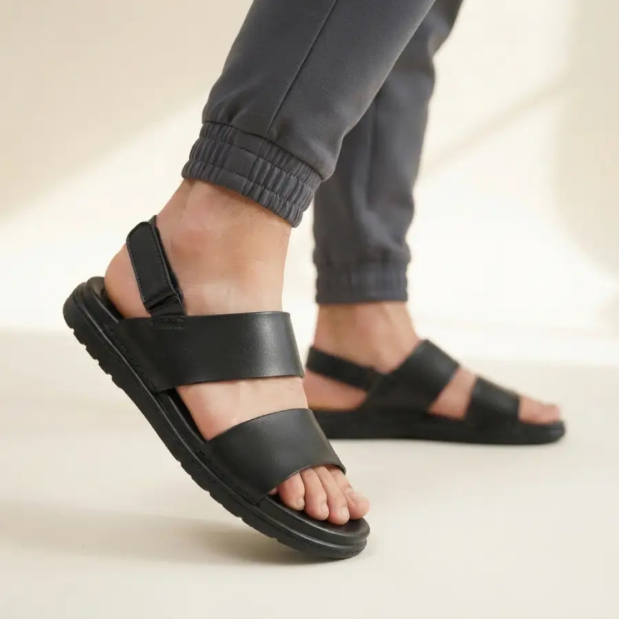 Men's Black Sandals with Adjustable Back Strap
