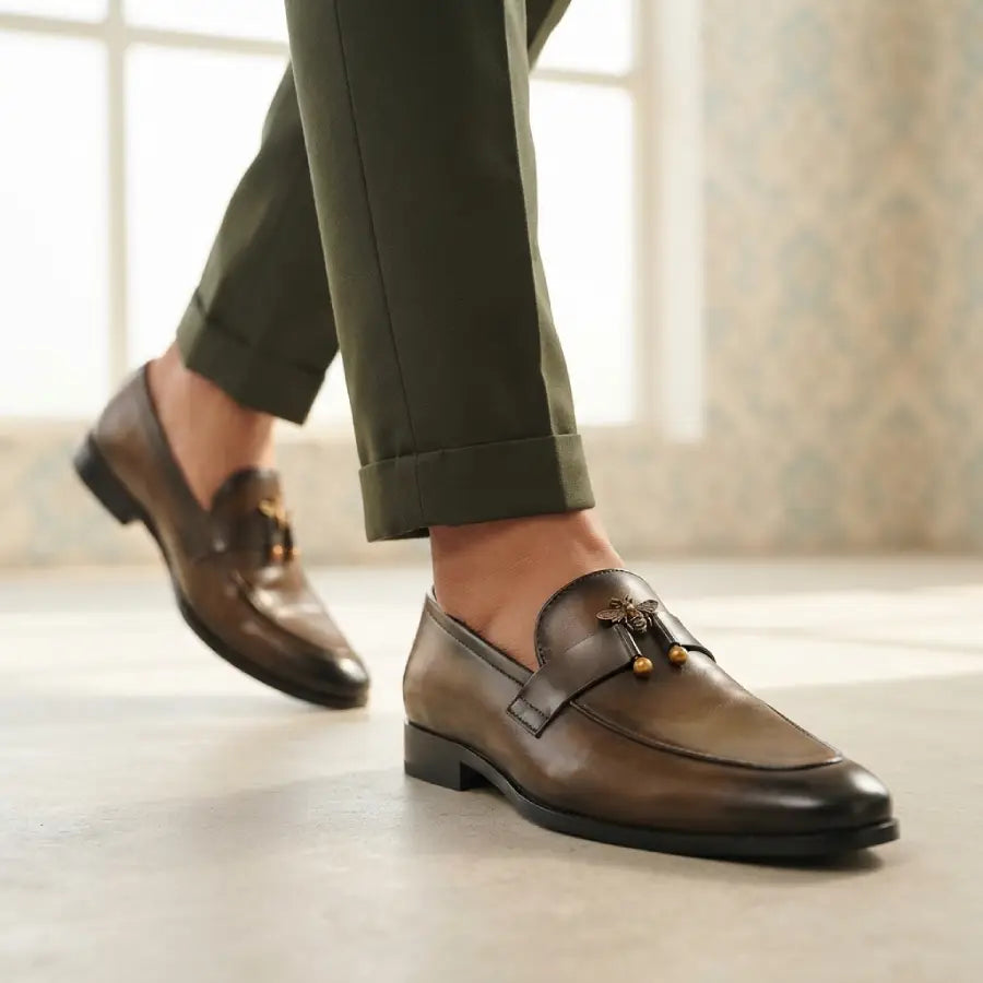 Men's  Formal Loafers with Antique Bee Emblem