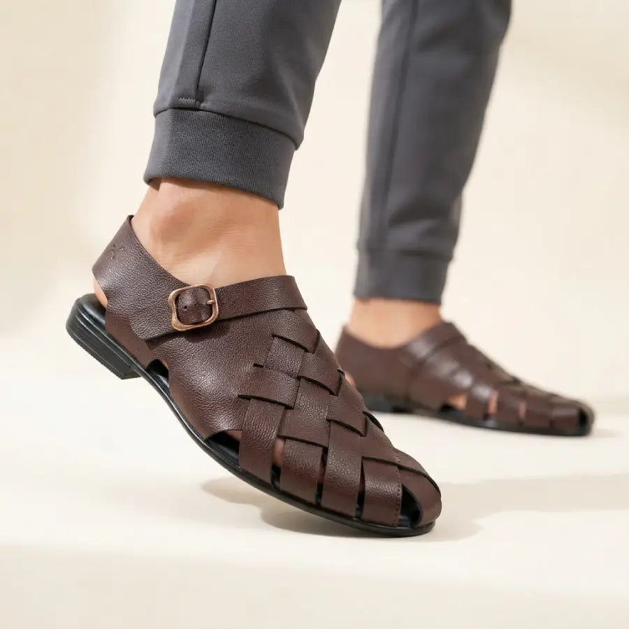 Men's Brown Sandals with Adjustable Back Strap