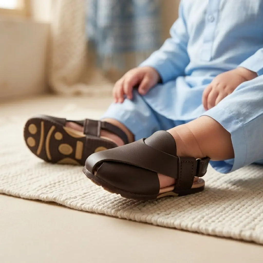 New born & kids' Lightweight Peshawari Chappal with Velcro Strap