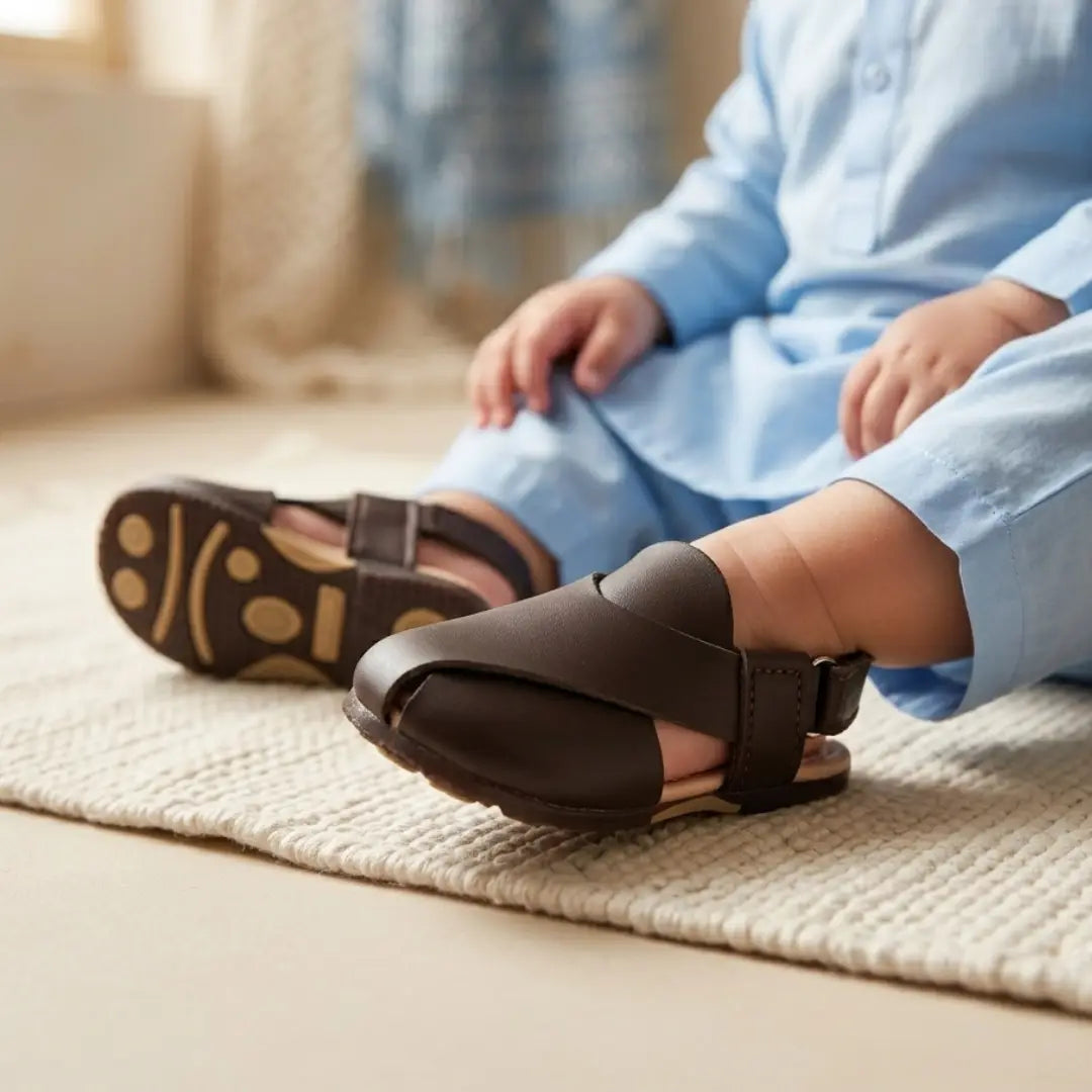 New born & kids' Lightweight Peshawari Chappal with Velcro Strap