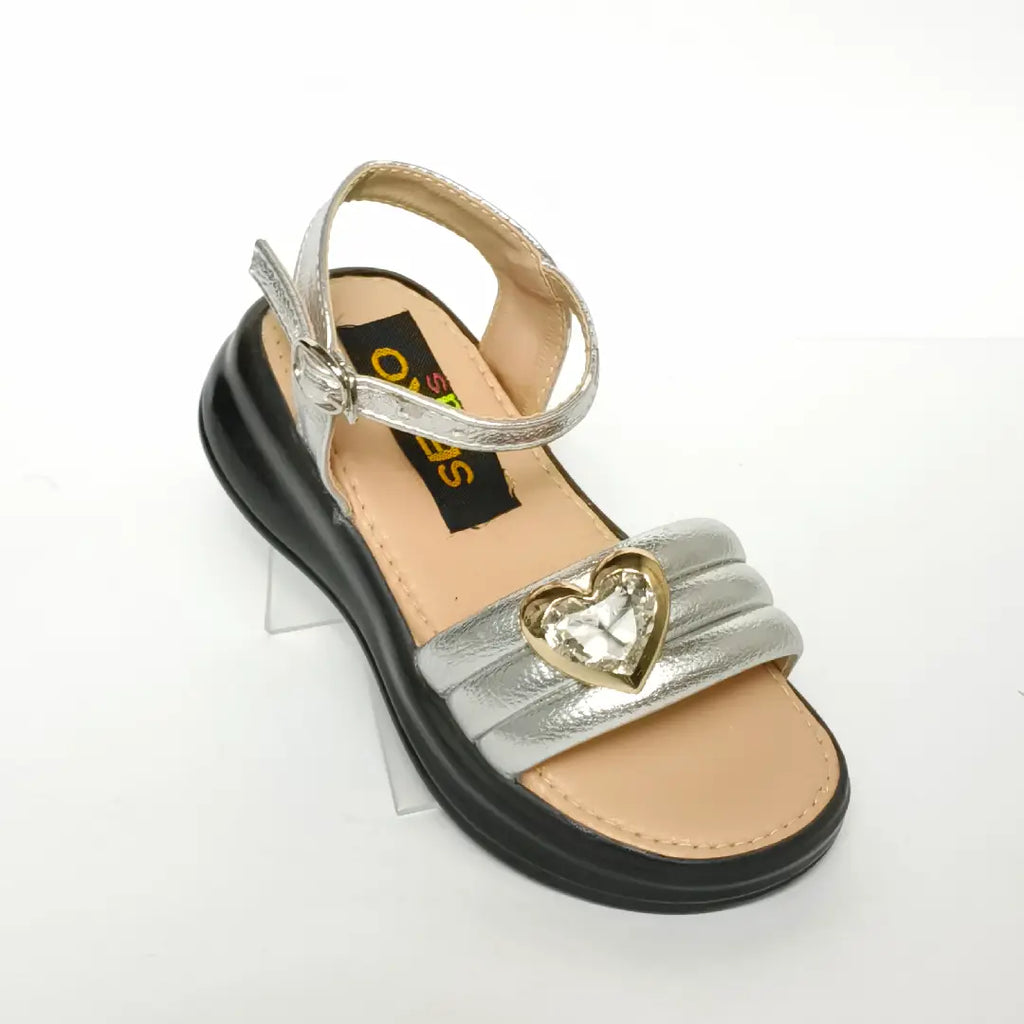 Girls' Crystal Heart Metallic Party Sandals