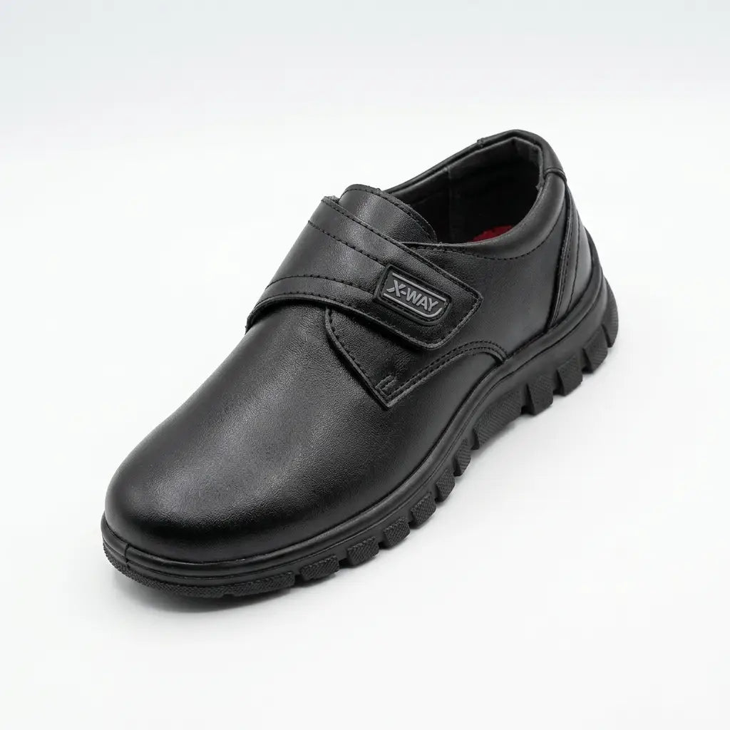 Boys Black Velcro Strap School Shoes