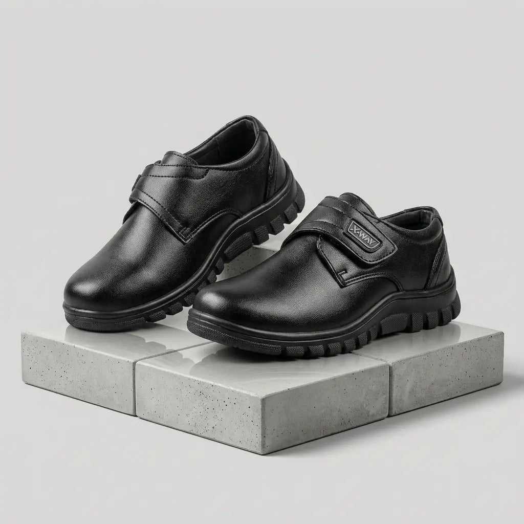 Boys Black Velcro Strap School Shoes