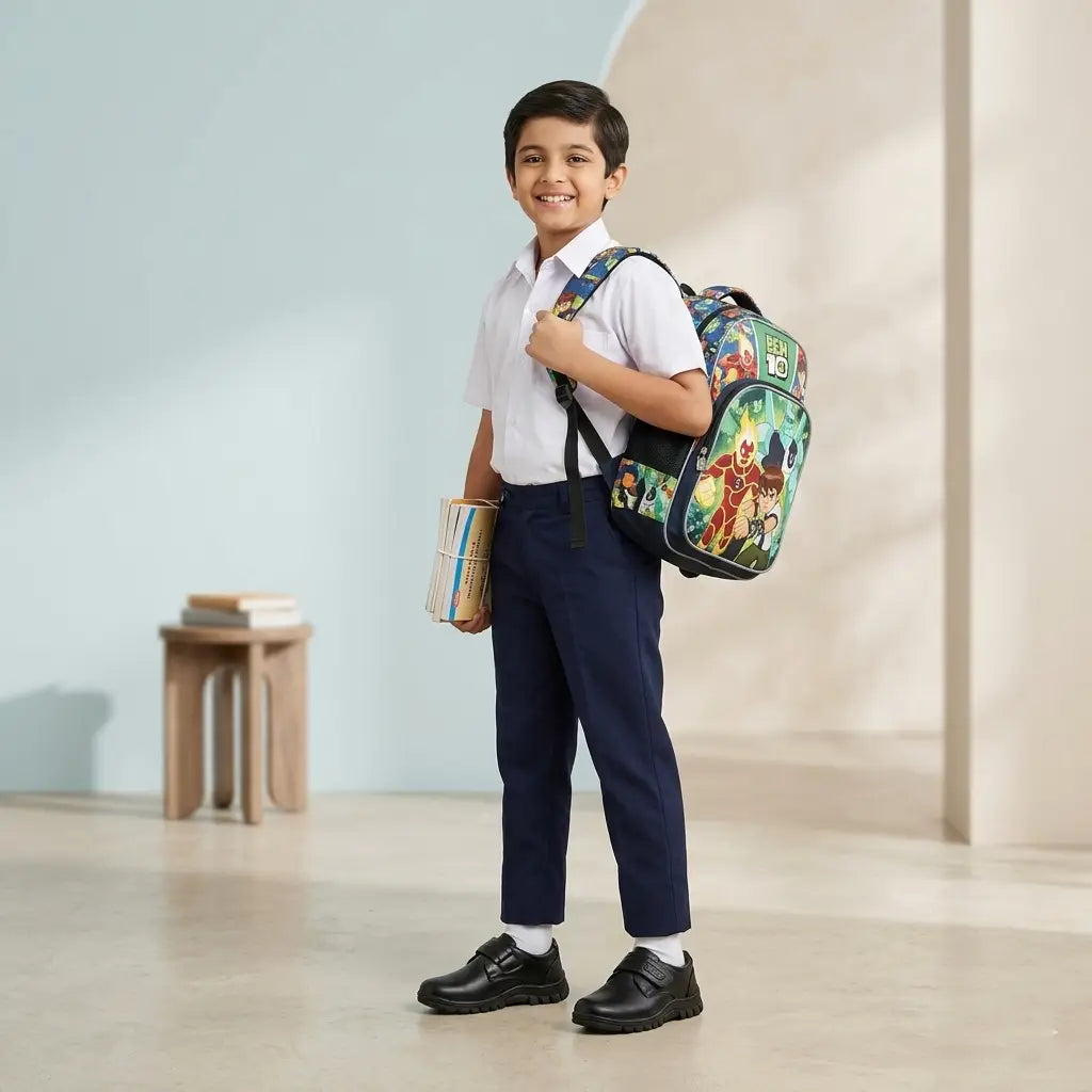 Boys Black Velcro Strap School Shoes