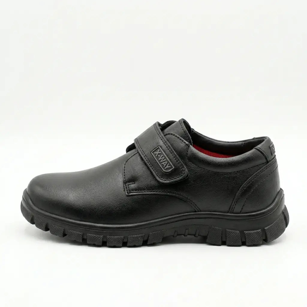 Boys Black Velcro Strap School Shoes