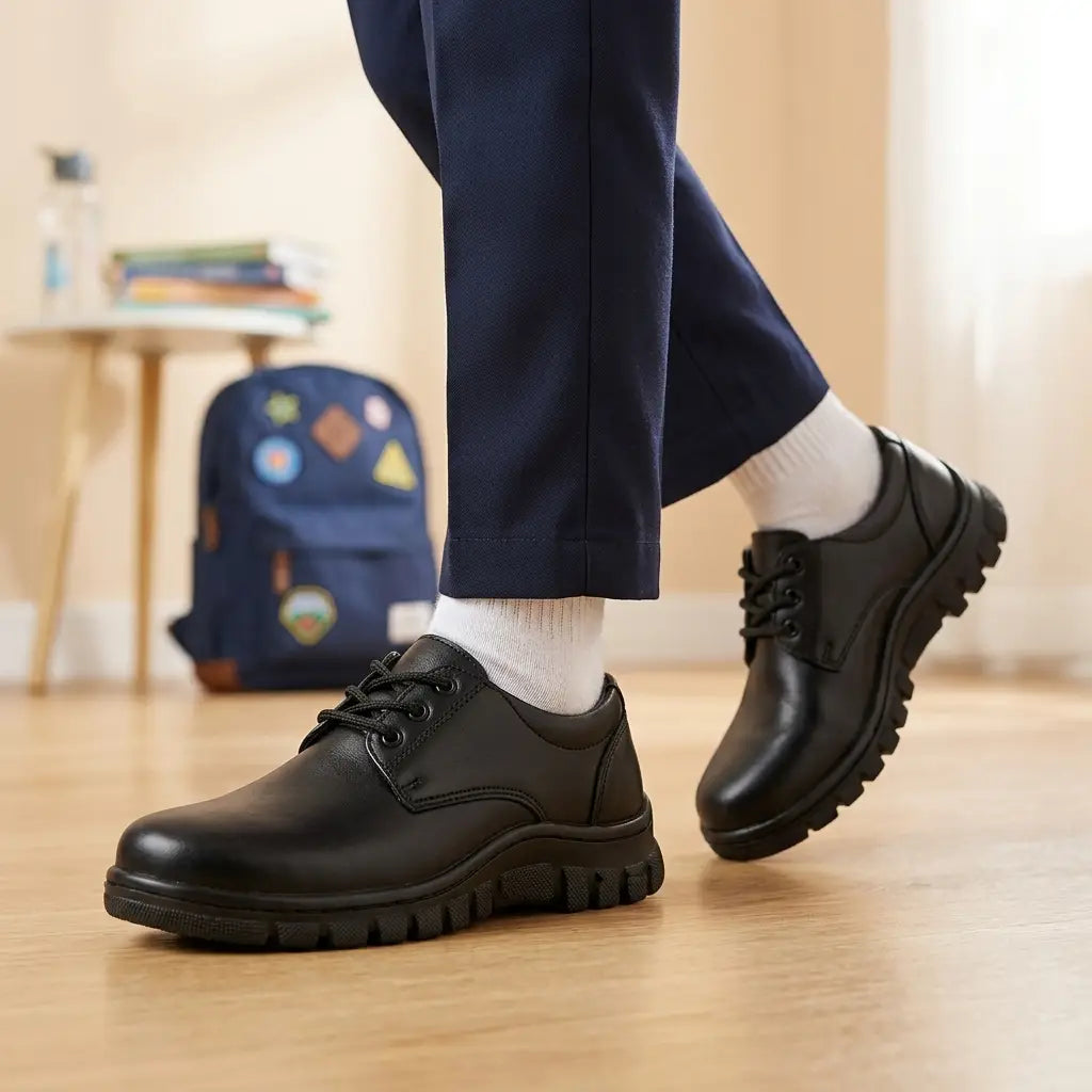 Boys Lace-Up Performance School Shoes – Jet Black
