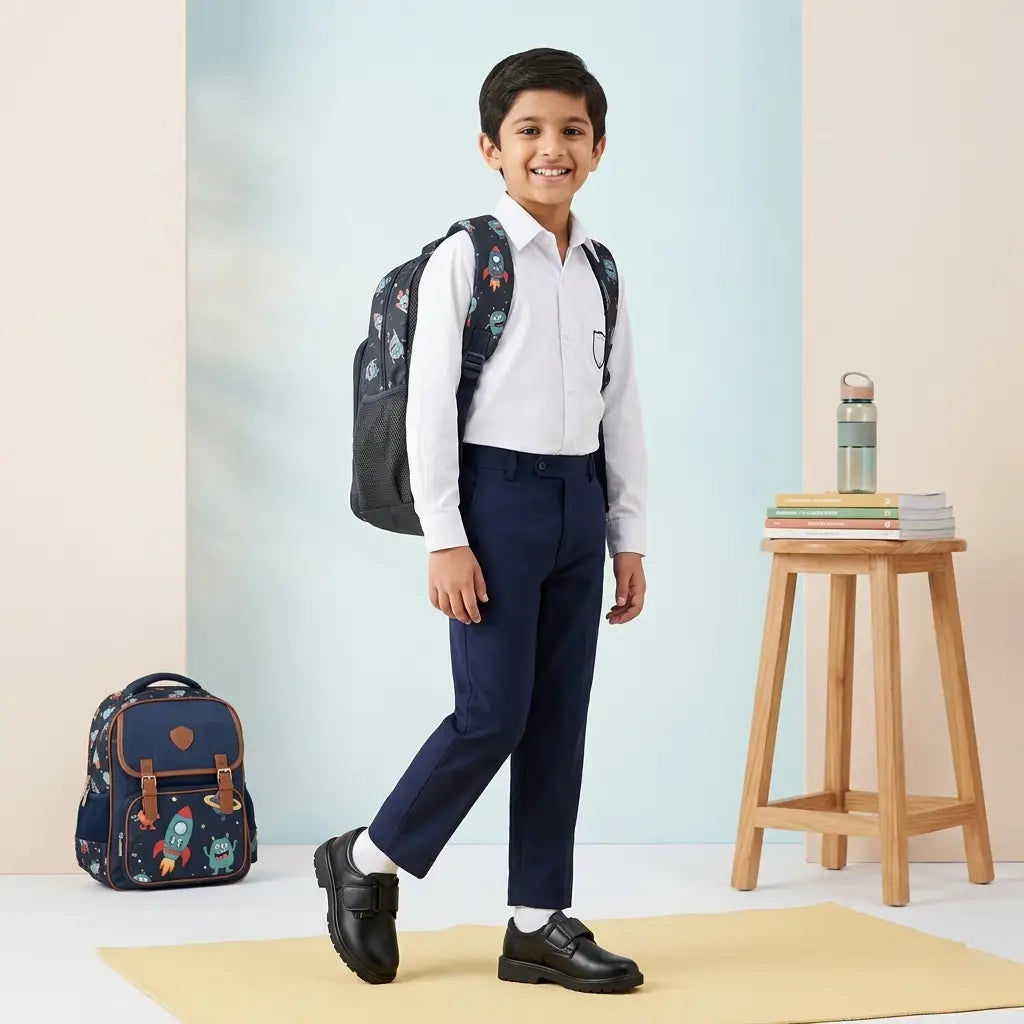 Boys Black Velcro Strap School Shoes