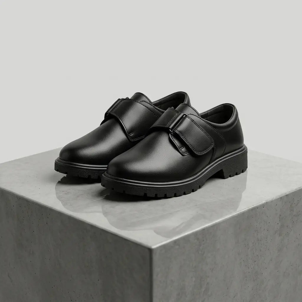 Boys Black Velcro Strap School Shoes
