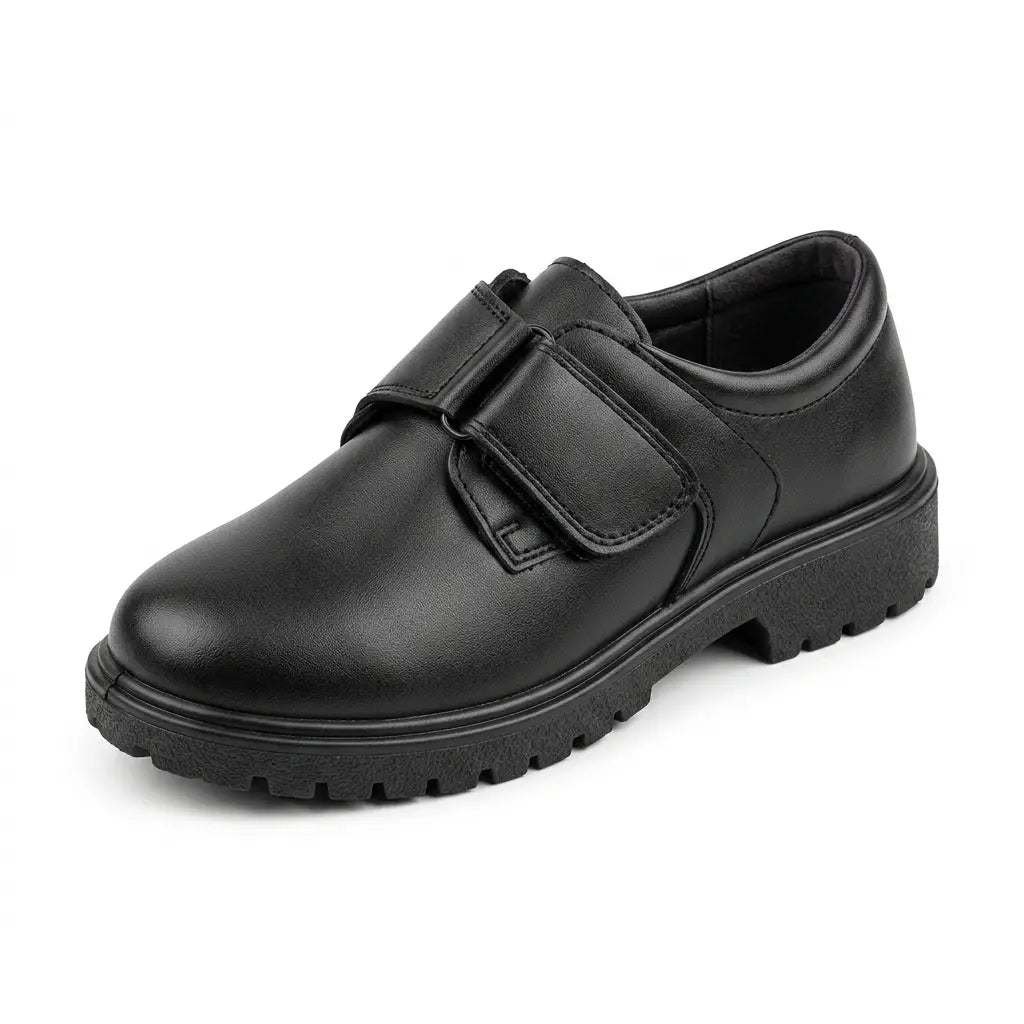 Boys Black Velcro Strap School Shoes