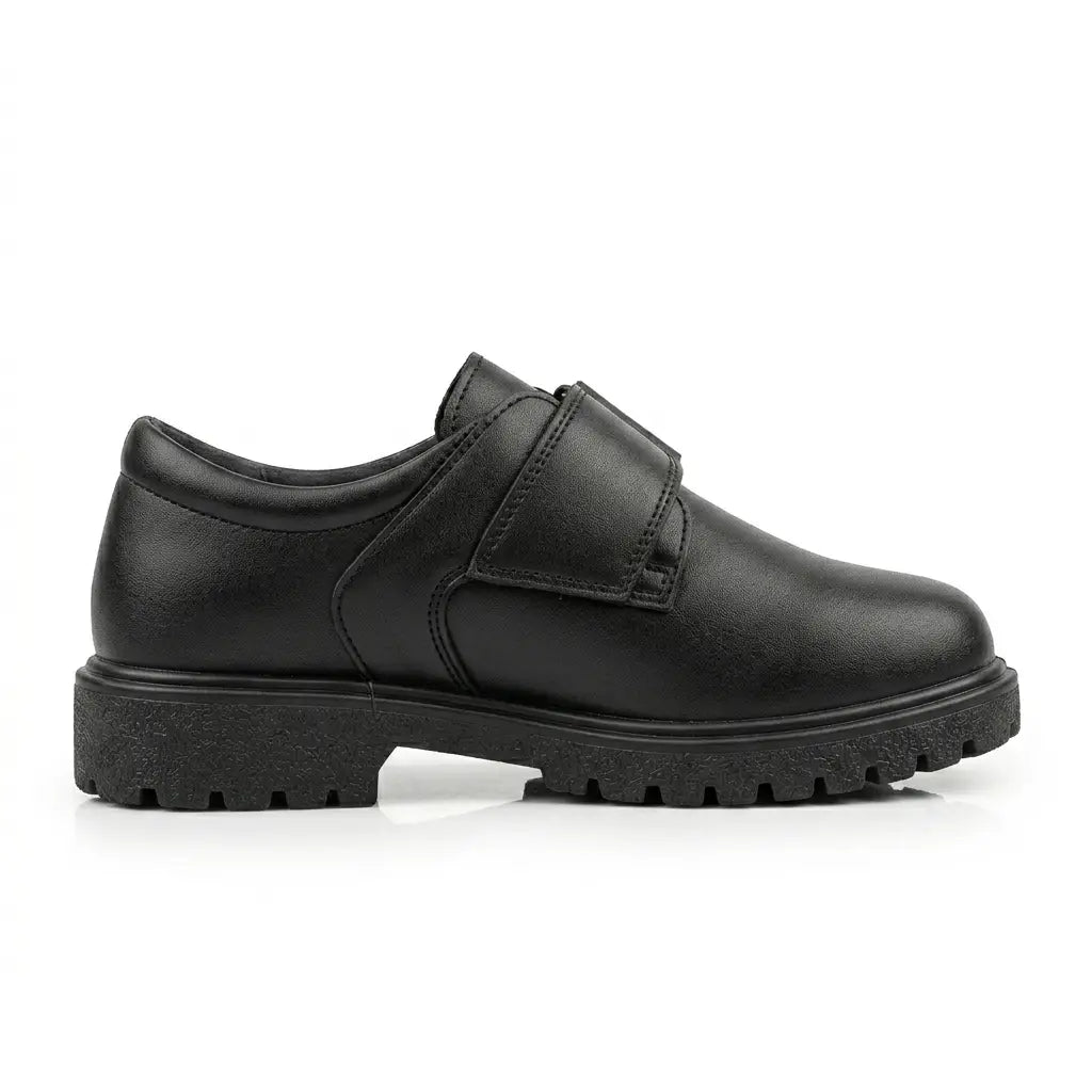 Boys Black Velcro Strap School Shoes