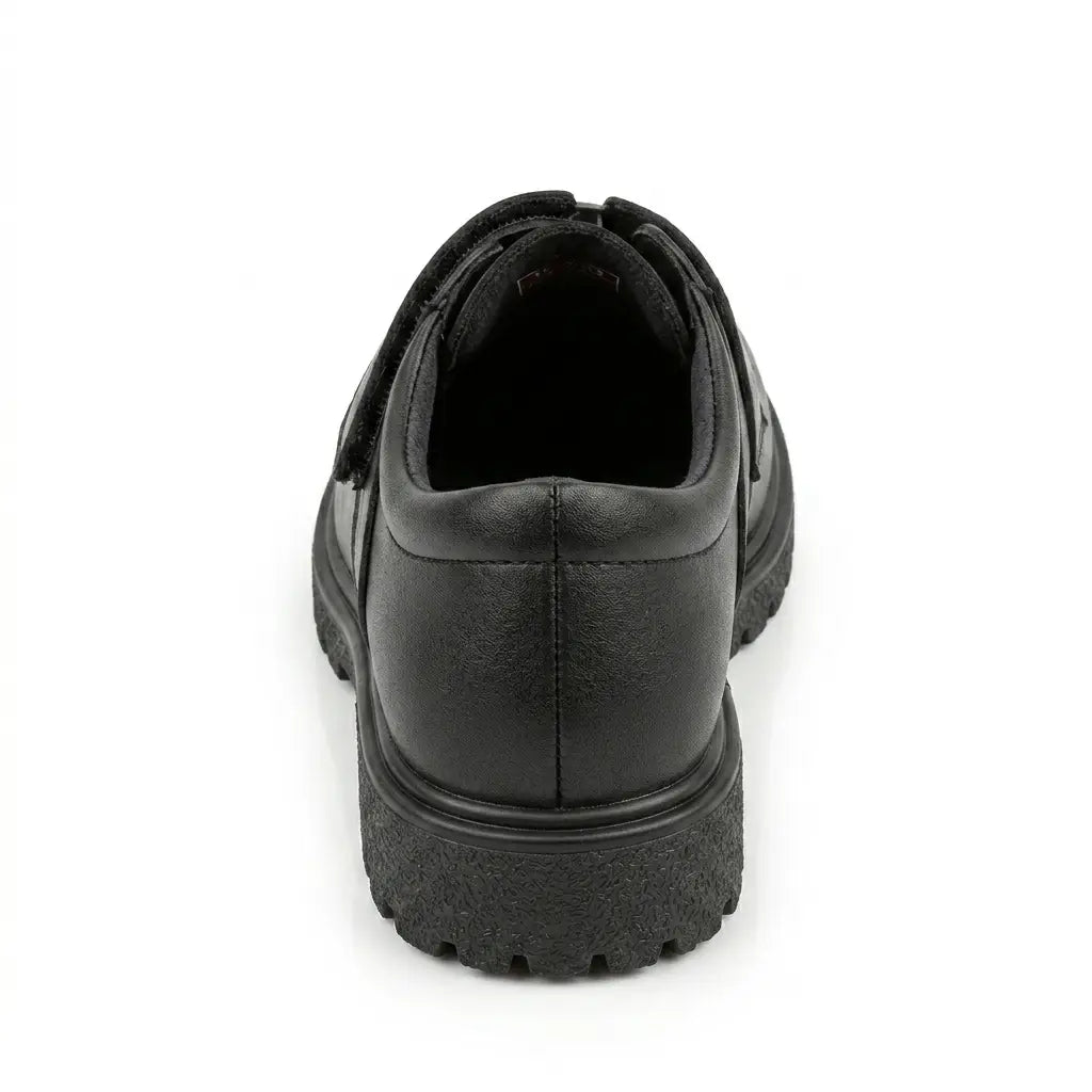 Boys Black Velcro Strap School Shoes