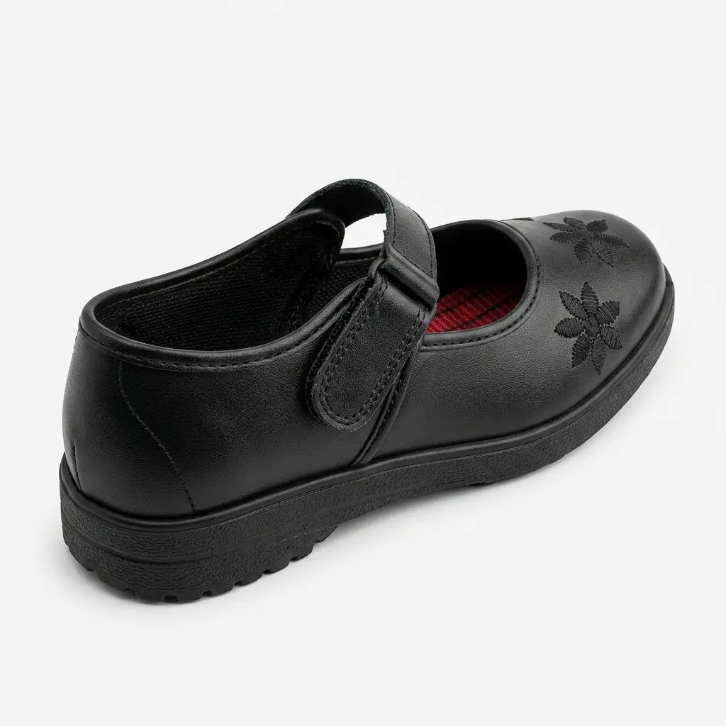 Girls Black Velcro Strap School Shoes